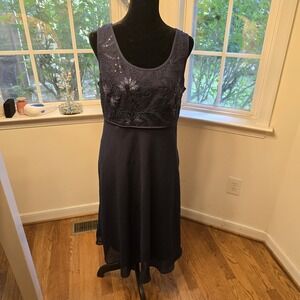 Le‎ Bos Women's Navy Blue Floral Embroidered Sleeveless Midi Dress Size 16
